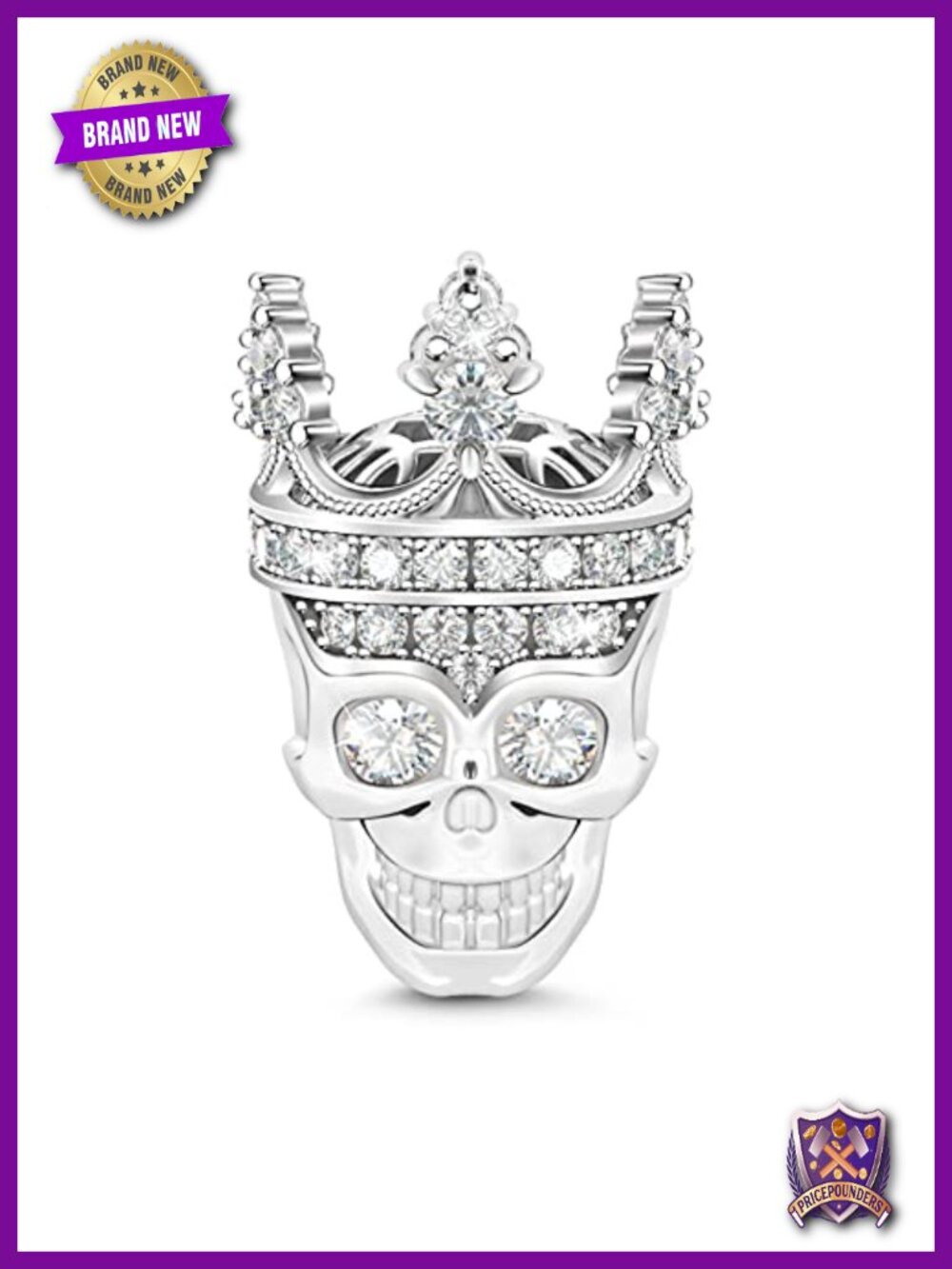 Sterling Silver Skull Charm Bead Fits Charm Bracelet Necklace Jewelry Gift